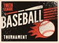 Baseball Youth League tournament typographical vintage grunge style poster design. Retro vector illustration.